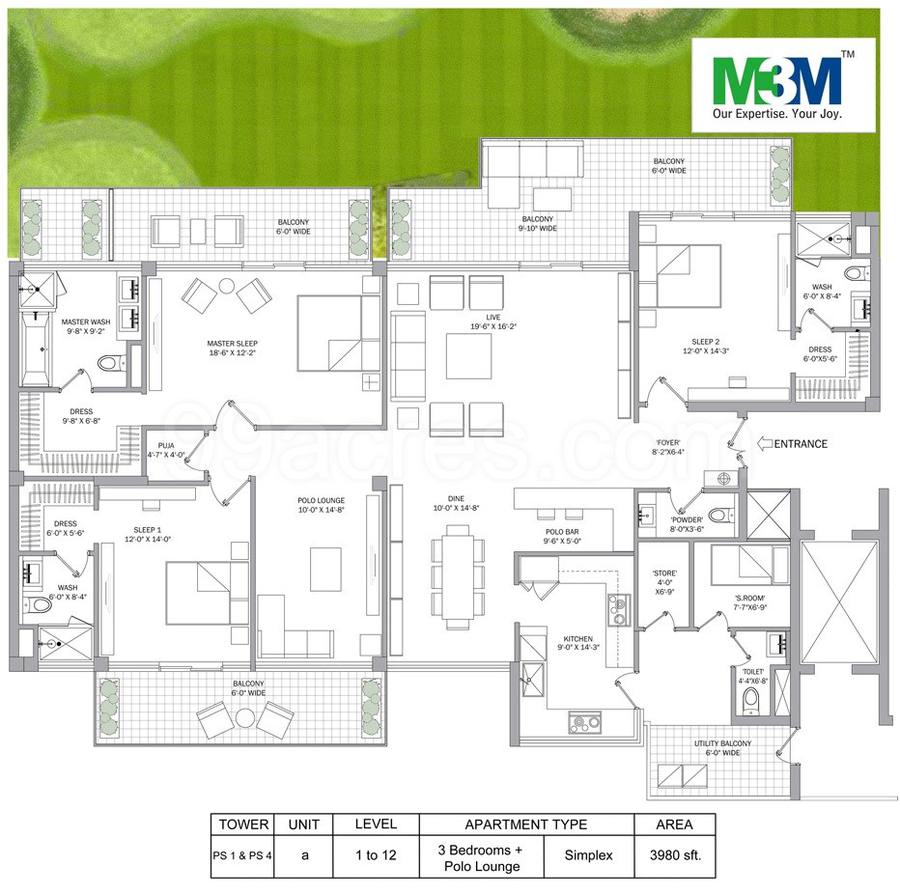 Floor plan, M3M Polo Suites