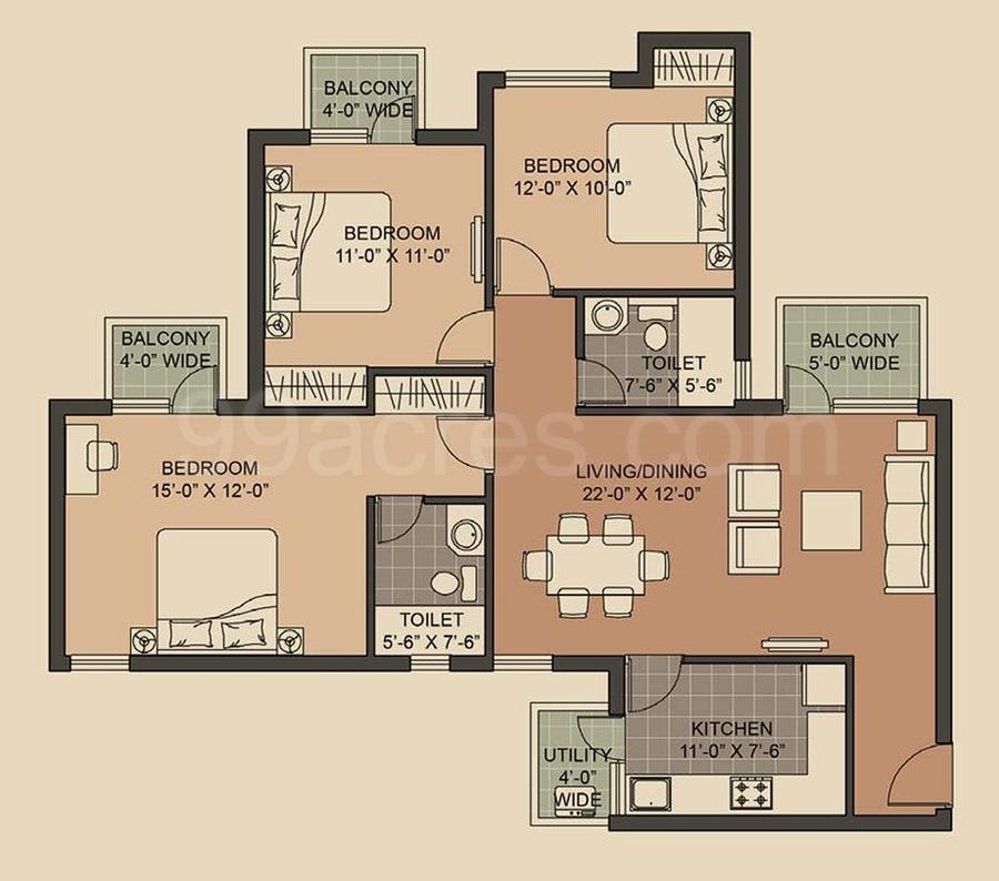 Floor plan, Unitech Crestview Apartments